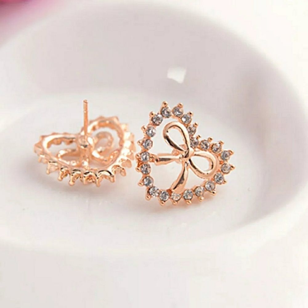 Beautiful Heart hollow bow Earrings  rose Gold  Ea